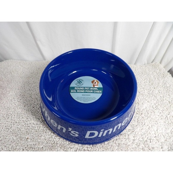 Greenbrier Kennel Club Blue Dishwasher Safe When's Dinner Round Pet Bowl - Picture 1 of 6